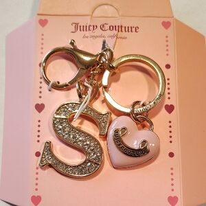 Juicy Couture Gold & Pink Crystal 'S' Charm Keyring